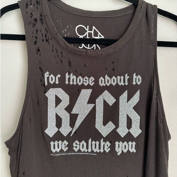 Chaser Distressed ACDC Gray Tank Top Size Large - Picture 2 of 7